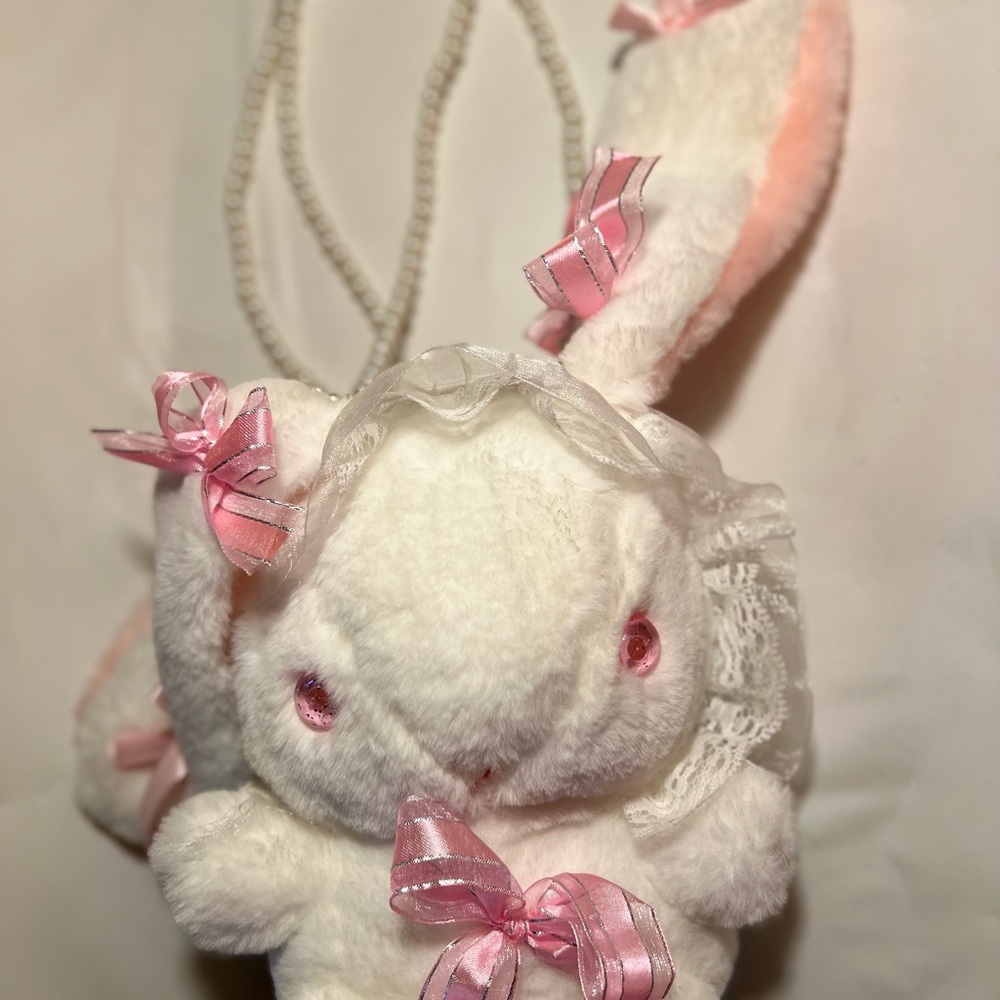 Adorable White and Pink Bunny Plush Bag